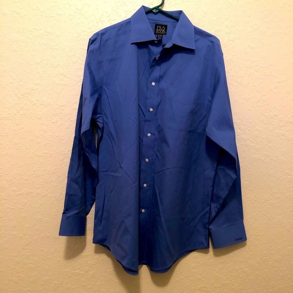 Blue Jos. A Bank Travelers Collection Dress Shirt Tailored Fit Mens Size 16.5 35